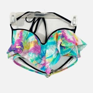 Victorias Secret PINK Multicolor Bright Tropical Leaf Flutter Bikini Top - SMALL